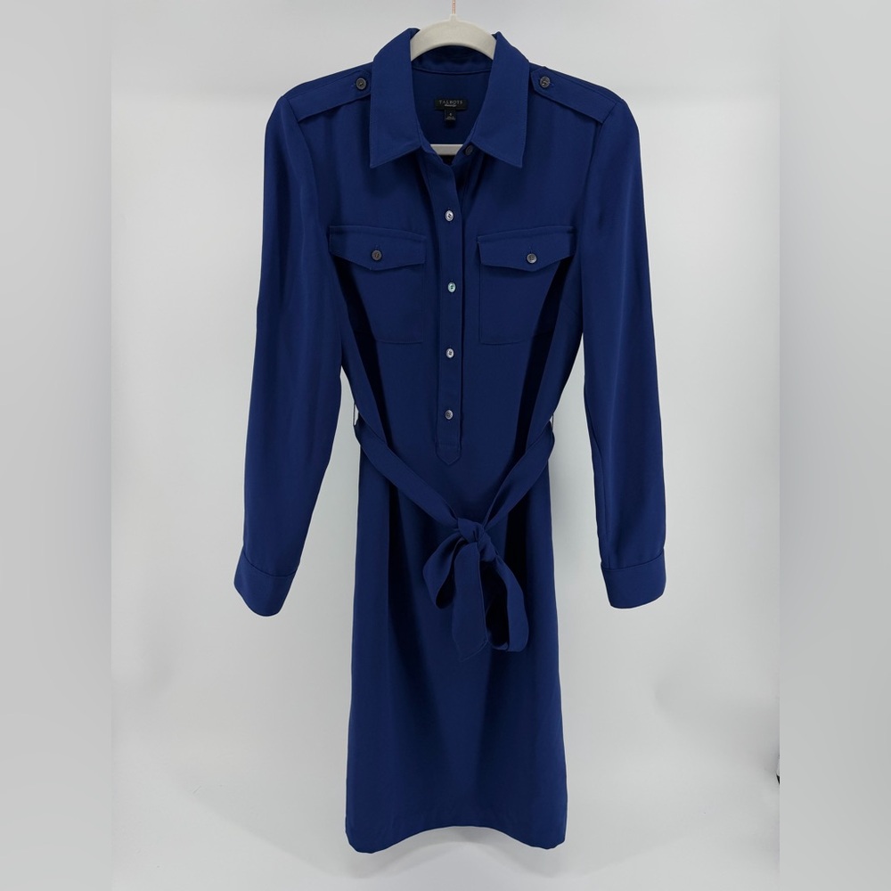 Talbots Blue Shirt Dress, Long Sleeves, Waist Tie, Career Classic, Women's 6